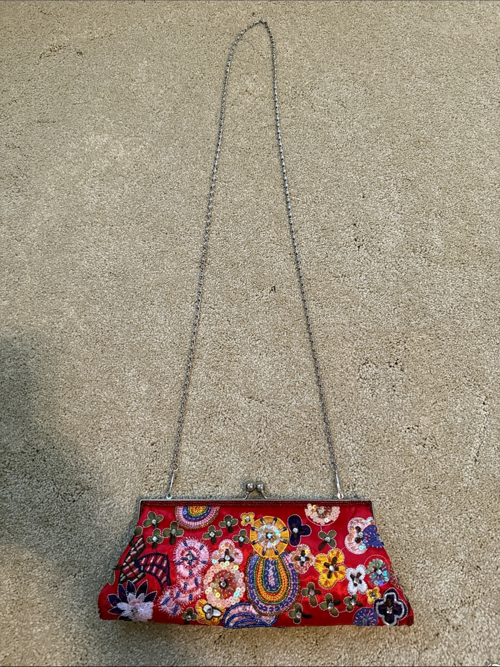 Embroidered and beaded Red Floral Day and Evening Clutch